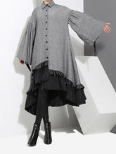 Loose Split-joint Falbala Lapel Blouse Dress